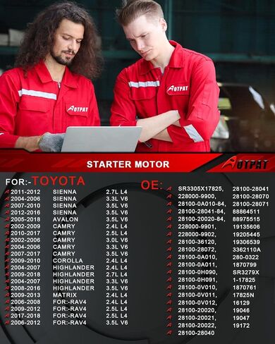 17825N Starter Motor for:-Toyota Sienna 2004-2016, Avalon Camry Highlander Matrix for:-RAV4 2002-2018, for:-Lexus ES300 ES330 ES350 RX330 RX350, for:-Scion TC XB Replacment OE# 281000A010 in Saudi Arabia