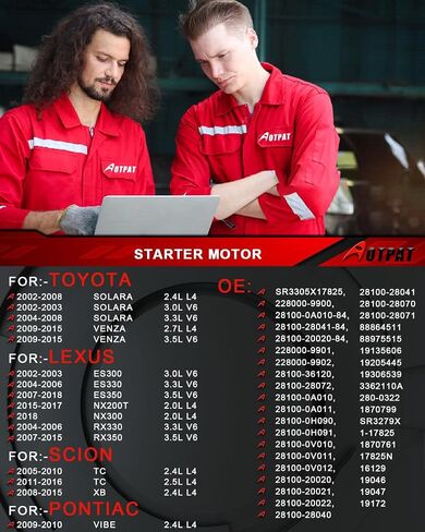 17825N Starter Motor for:-Toyota Sienna 2004-2016, Avalon Camry Highlander Matrix for:-RAV4 2002-2018, for:-Lexus ES300 ES330 ES350 RX330 RX350, for:-Scion TC XB Replacment OE# 281000A010 in Saudi Arabia