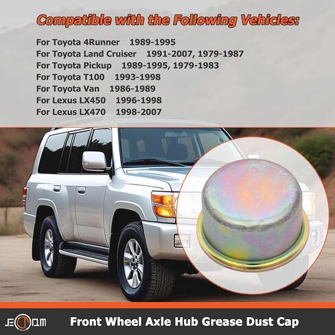 Front Wheel Axle Hub Grease Cap 43423-35010 43423-60011 Compatible with Toyota Land Cruiser 1991-2007 1979-1987 for Pickup 1989-1995 1979-1983 for T100 in Saudi Arabia