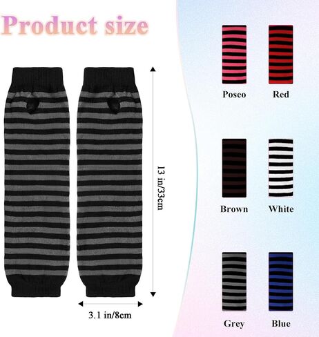 Fumwase 6 Pairs Women Long Fingerless Gloves Knit Winter Striped Arm Warmers Thumb Hole Stretchy Gloves in Saudi Arabia