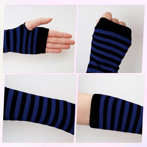 Fumwase 6 Pairs Women Long Fingerless Gloves Knit Winter Striped Arm Warmers Thumb Hole Stretchy Gloves in Saudi Arabia