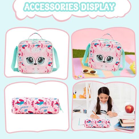 Meetbelify Rolling Backpack for Girls 3D Carton Backpack with Wheels for Elementary Student Kids Plush School Bag with Lunch Box Pencil Case for Girls Ages 6-8 Years Old Pink in Kuwait