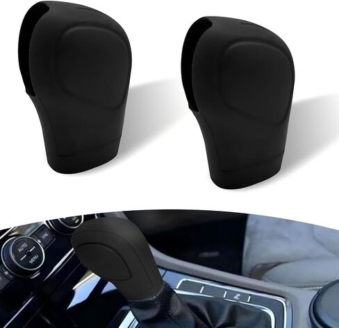 2 PCS Car Gear Shift Knob Cover, Silicone Flexible Scratch and Dust Proof Protector, Side Opening Design Tightly Fit Non-Slip and Comfortable Cover, Universal for Automatic Cars (Black) in Saudi Arabia