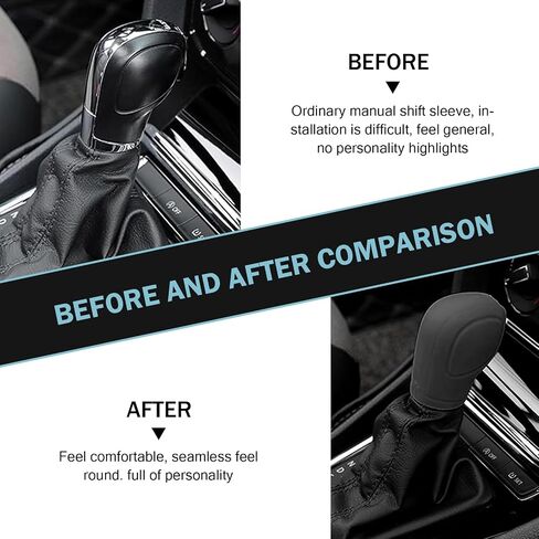 2 PCS Car Gear Shift Knob Cover, Silicone Flexible Scratch and Dust Proof Protector, Side Opening Design Tightly Fit Non-Slip and Comfortable Cover, Universal for Automatic Cars (Black) in Saudi Arabia