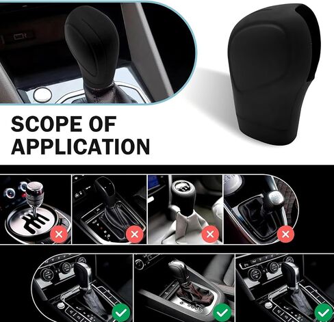 2 PCS Car Gear Shift Knob Cover, Silicone Flexible Scratch and Dust Proof Protector, Side Opening Design Tightly Fit Non-Slip and Comfortable Cover, Universal for Automatic Cars (Black) in Saudi Arabia