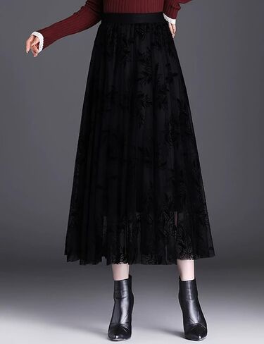 تنانير تول طون تول للسيدات في Flygo Long Tulle Darms Dary Nasuant A-lip Lip Lipe List Herastic Percist Meash Mesh Mesh Skirt in Saudi Arabia