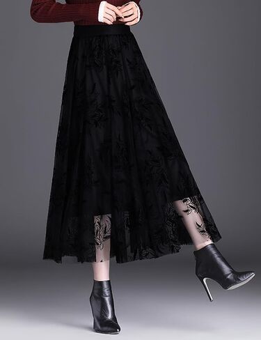 تنانير تول طون تول للسيدات في Flygo Long Tulle Darms Dary Nasuant A-lip Lip Lipe List Herastic Percist Meash Mesh Mesh Skirt in Saudi Arabia