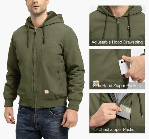 TBMPOY Men's Winter Jackets Hooded Work Cotton Fleece Lined Duck Coats Flannel Active Workwear Coat in Kuwait