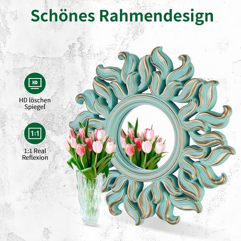 10''x10 '' مرآة جدار مستديرة ، مرآة دائرة خضراء لغرفة النوم ، المدخل ، غرفة المعيشة ، ديكور الجدار الحديث الزخرفي in Kuwait