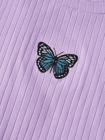 Girl's 3 Packs Graphic Tees Butterfly Embroidery Short Sleeve T Shirt Crewneck Slim Fit Tops in Saudi Arabia