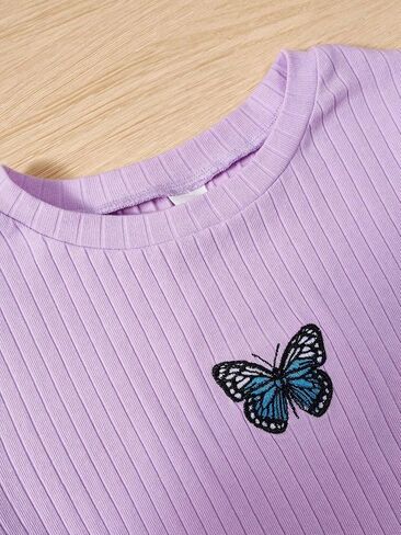 Girl's 3 Packs Graphic Tees Butterfly Embroidery Short Sleeve T Shirt Crewneck Slim Fit Tops in Saudi Arabia
