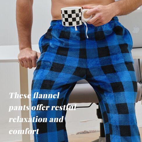 Vulcanodon Mens Flannel Pajama Pants Soft Fleece Plaid Bottoms with Pockets Sleep Lounge PJ in Saudi Arabia