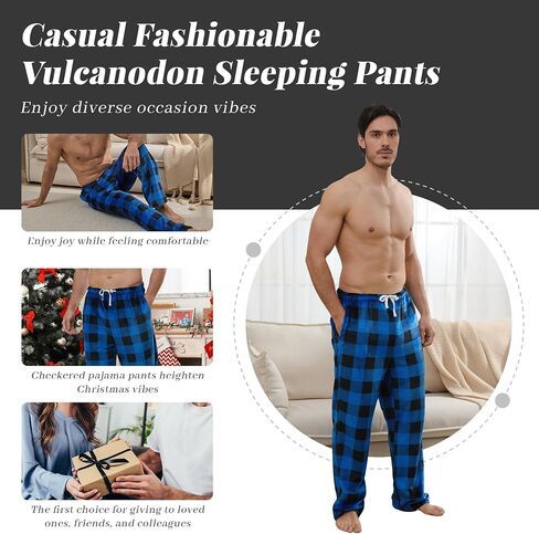 Vulcanodon Mens Flannel Pajama Pants Soft Fleece Plaid Bottoms with Pockets Sleep Lounge PJ in Saudi Arabia