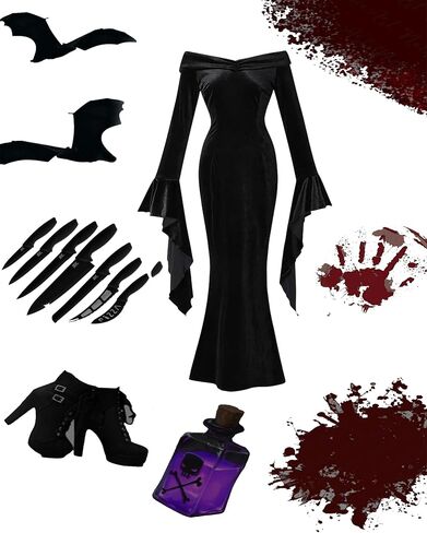 Morticia addams زي النساء اللباس Morticia Halloween in Kuwait