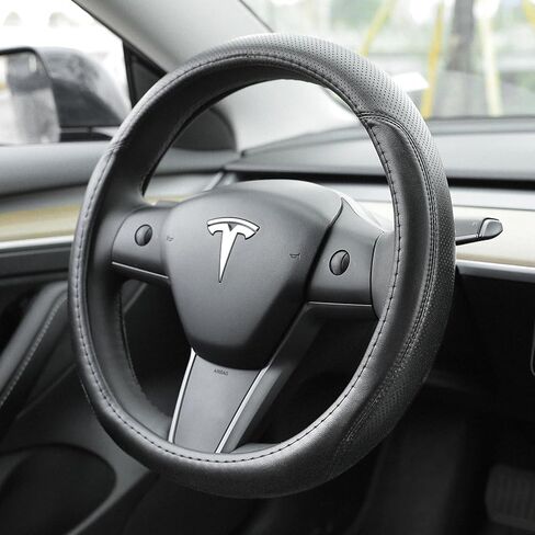 ملاءمة مخصصة لغطاء عجلة القيادة 3 Tesla Model ، طراز Tesla Teadering Wheel Model 3 من الجلد الممتاز ، الملمس اليدوي الممتاز ، غير القابل للتنفس ، لإكسسوارات Tesla Model 3 (Deluxe) in Saudi Arabia