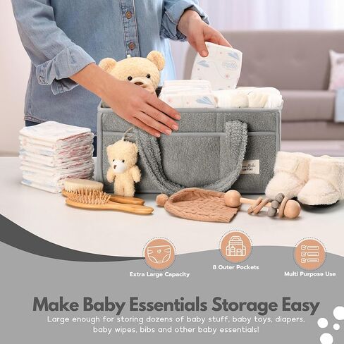 PeraBella Baby Diaper Caddy Organizer, Large Diaper Organizer Caddy for Changing Table, Newborn Nursery Essentials Storage Baby Basket, Portable Car Diaper Caddy Basket, Baby Shower Gifts Girl and Boy in Kuwait