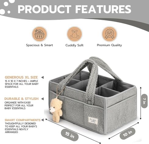 PeraBella Baby Diaper Caddy Organizer, Large Diaper Organizer Caddy for Changing Table, Newborn Nursery Essentials Storage Baby Basket, Portable Car Diaper Caddy Basket, Baby Shower Gifts Girl and Boy in Kuwait