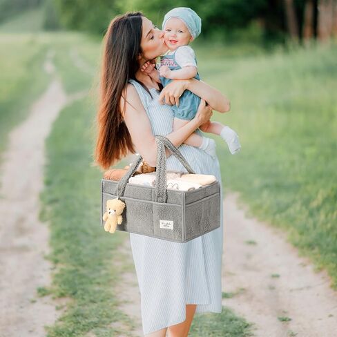 PeraBella Baby Diaper Caddy Organizer, Large Diaper Organizer Caddy for Changing Table, Newborn Nursery Essentials Storage Baby Basket, Portable Car Diaper Caddy Basket, Baby Shower Gifts Girl and Boy in Kuwait