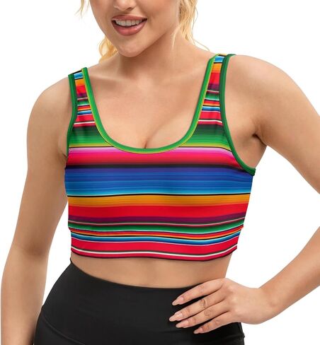 Women's Sports Bra Funny Print Workout Running Tops Scoop Neck Padded Yoga Bras Athletic Swim Crop Top for Women in Saudi Arabia