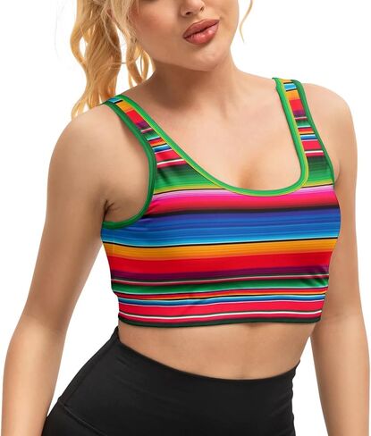 Women's Sports Bra Funny Print Workout Running Tops Scoop Neck Padded Yoga Bras Athletic Swim Crop Top for Women in Saudi Arabia