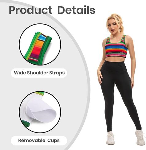Women's Sports Bra Funny Print Workout Running Tops Scoop Neck Padded Yoga Bras Athletic Swim Crop Top for Women in Saudi Arabia