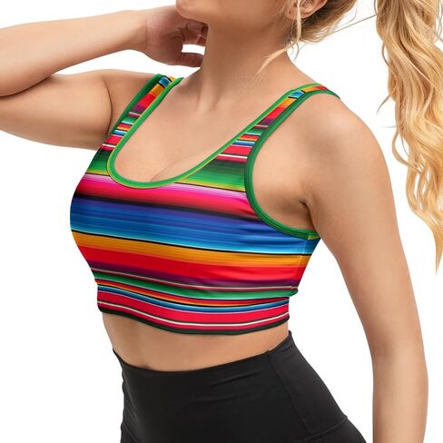 Women's Sports Bra Funny Print Workout Running Tops Scoop Neck Padded Yoga Bras Athletic Swim Crop Top for Women in Saudi Arabia