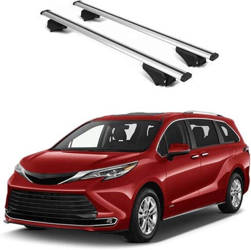 ERKUL Roof Rack Cross Bars for Toyota Sienna 2004-2010 | Aluminum Crossbars with Anti Theft Lock for Rooftop | Compatible with Raised Rails - Silver in Kuwait