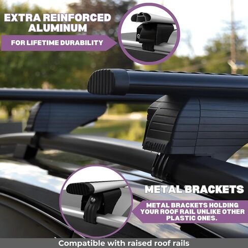 ERKUL Roof Rack Cross Bars for Toyota Sienna 2004-2010 | Aluminum Crossbars with Anti Theft Lock for Rooftop | Compatible with Raised Rails - Silver in Saudi Arabia