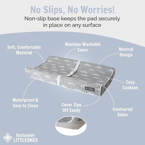 Deluxe Diaper Changing Pad - Removable & Washable Cover | Safety Strap Included | Non-Slip, Waterproof Bottom | Ergonomic Contoured Design for Ultimate Comfort in Saudi Arabia