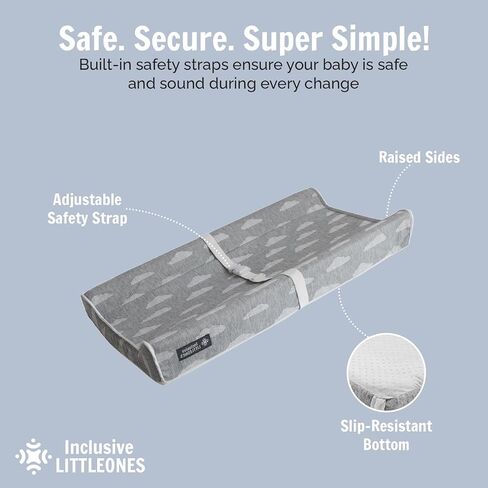 Deluxe Diaper Changing Pad - Removable & Washable Cover | Safety Strap Included | Non-Slip, Waterproof Bottom | Ergonomic Contoured Design for Ultimate Comfort in Saudi Arabia