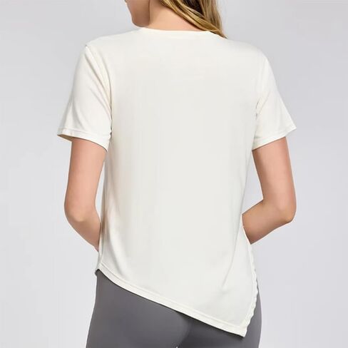 HSQSMWJ Workout Breathable Irregular Slit Short Sleeve T-shirts Yoga Gym Fitness Active Top for Women in Saudi Arabia