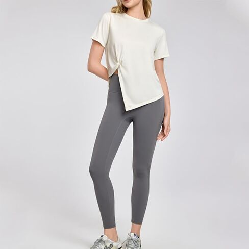 HSQSMWJ Workout Breathable Irregular Slit Short Sleeve T-shirts Yoga Gym Fitness Active Top for Women in Saudi Arabia