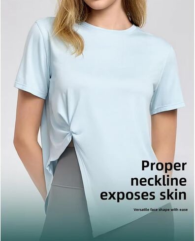 HSQSMWJ Workout Breathable Irregular Slit Short Sleeve T-shirts Yoga Gym Fitness Active Top for Women in Saudi Arabia