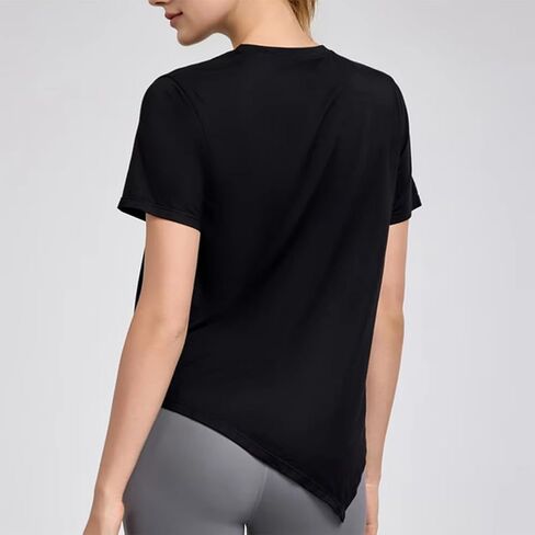 HSQSMWJ Workout Breathable Irregular Slit Short Sleeve T-shirts Yoga Gym Fitness Active Top for Women in Saudi Arabia