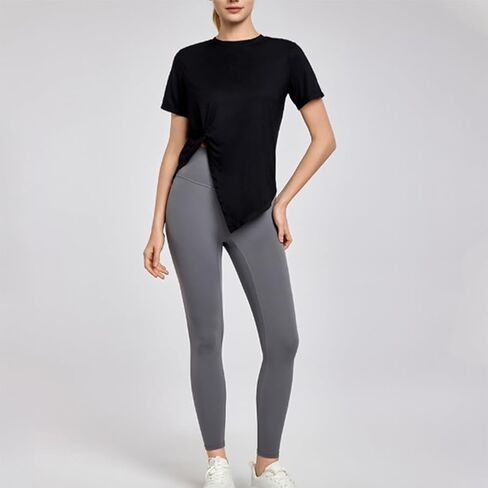 HSQSMWJ Workout Breathable Irregular Slit Short Sleeve T-shirts Yoga Gym Fitness Active Top for Women in Saudi Arabia