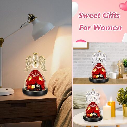 FIVE MEN Mothers Day Rose Gifts for Mom Grandmas, 7" Glass Angel Figurines with Real Rose Gifts for Her, Preserved Flower Rose with Lights for Women Mother's Day Anniversary Birthday Gift (Purple) in Saudi Arabia