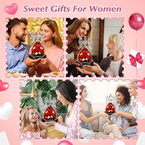 FIVE MEN Mothers Day Rose Gifts for Mom Grandmas, 7" Glass Angel Figurines with Real Rose Gifts for Her, Preserved Flower Rose with Lights for Women Mother's Day Anniversary Birthday Gift (Purple) in Saudi Arabia