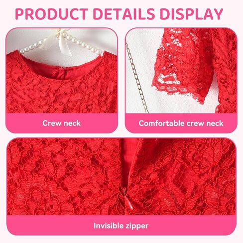 Lace Flower Girl Toddler Dress - Vintage Girls Formal Dress Girls' Special Occasion Dresses Short Sleeves Girls Party Dress in Kuwait