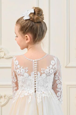White Ivory Flower Girl Dresses with Long Sleeves First Communion Dress Princess Gown KT270 in Saudi Arabia
