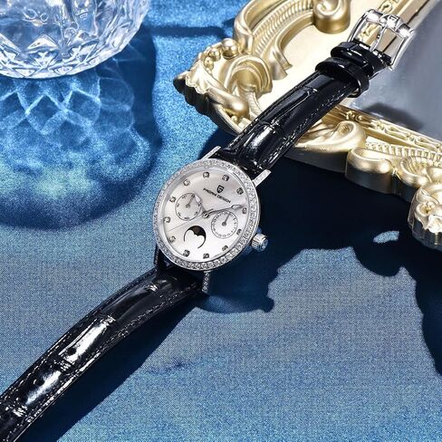 Quartz Women's Watches Luxury Leather Straps Waterproof Wrist Watch for Women, Ladies Wristwatch, Synthetic Sapphire, Auto Date, Moon Phase, Week Display in Saudi Arabia