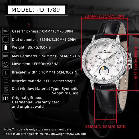 Quartz Women's Watches Luxury Leather Straps Waterproof Wrist Watch for Women, Ladies Wristwatch, Synthetic Sapphire, Auto Date, Moon Phase, Week Display in Saudi Arabia