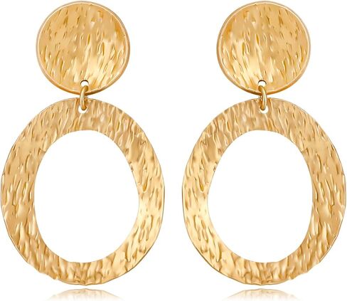 Gold Earrings for Women 14k Gold Plated Lightweight Dangle Earrings Hammered Disc Drop Geometric Hypoallergenic Earrings for Her in Kuwait
