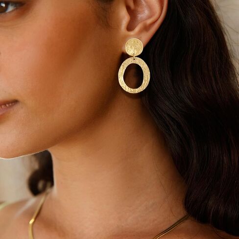 Gold Earrings for Women 14k Gold Plated Lightweight Dangle Earrings Hammered Disc Drop Geometric Hypoallergenic Earrings for Her in Kuwait