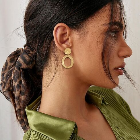 Gold Earrings for Women 14k Gold Plated Lightweight Dangle Earrings Hammered Disc Drop Geometric Hypoallergenic Earrings for Her in Kuwait