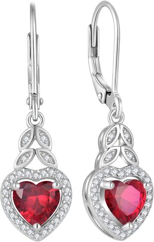 Heart Birthstone Earrings 925 Sterling Silver Leaf Leverback Dangle Drop Earrings with 5A Cubic Zirconia For Women Anniversary Christmas Jewelry Gift in Kuwait