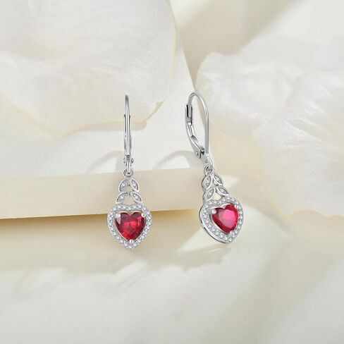 Heart Birthstone Earrings 925 Sterling Silver Leaf Leverback Dangle Drop Earrings with 5A Cubic Zirconia For Women Anniversary Christmas Jewelry Gift in Kuwait