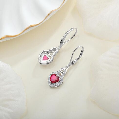 Heart Birthstone Earrings 925 Sterling Silver Leaf Leverback Dangle Drop Earrings with 5A Cubic Zirconia For Women Anniversary Christmas Jewelry Gift in Kuwait