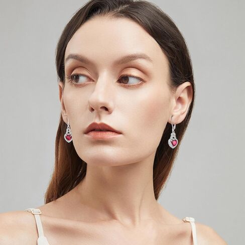 Heart Birthstone Earrings 925 Sterling Silver Leaf Leverback Dangle Drop Earrings with 5A Cubic Zirconia For Women Anniversary Christmas Jewelry Gift in Kuwait