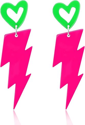 80s Neon Earrings for Women Acrylic Lightning Bolt Drop Earrings Retro 80s 90s Glow Party Accessories Neon Jewelry for Halloween Costume Outfit in Kuwait