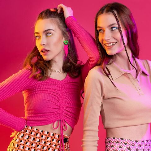 80s Neon Earrings for Women Acrylic Lightning Bolt Drop Earrings Retro 80s 90s Glow Party Accessories Neon Jewelry for Halloween Costume Outfit in Kuwait